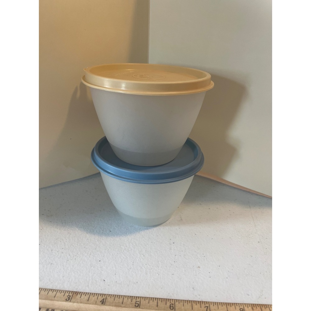 Vintage Tupperware Wonderlier Bowls Set of 2 Frosted Blue Tan Seals 148-27